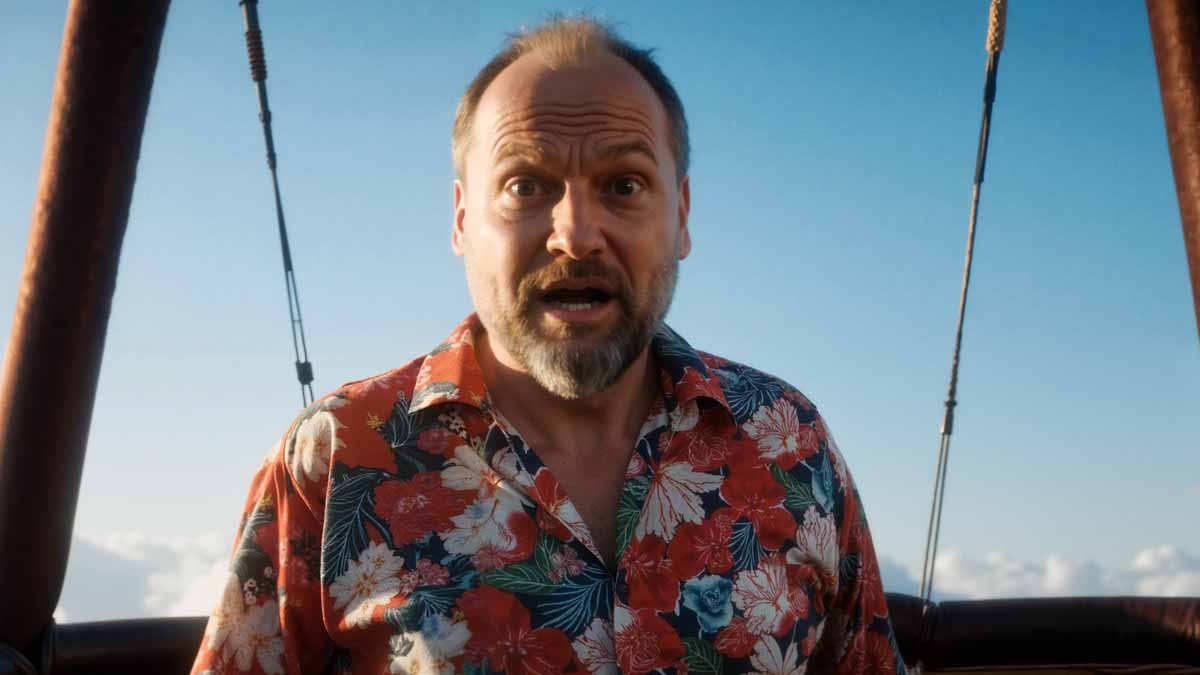 AI Generated Dead Pan Comedy commercial for VARM in a hot air balloon